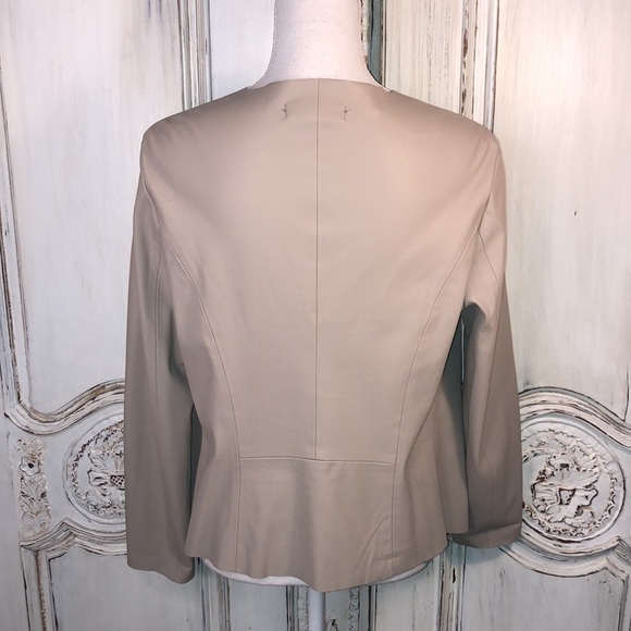 Joan Vass New York Lovely Taupe Faux Leather Waterfall Front Jacket Size Small - Picture 9 of 12